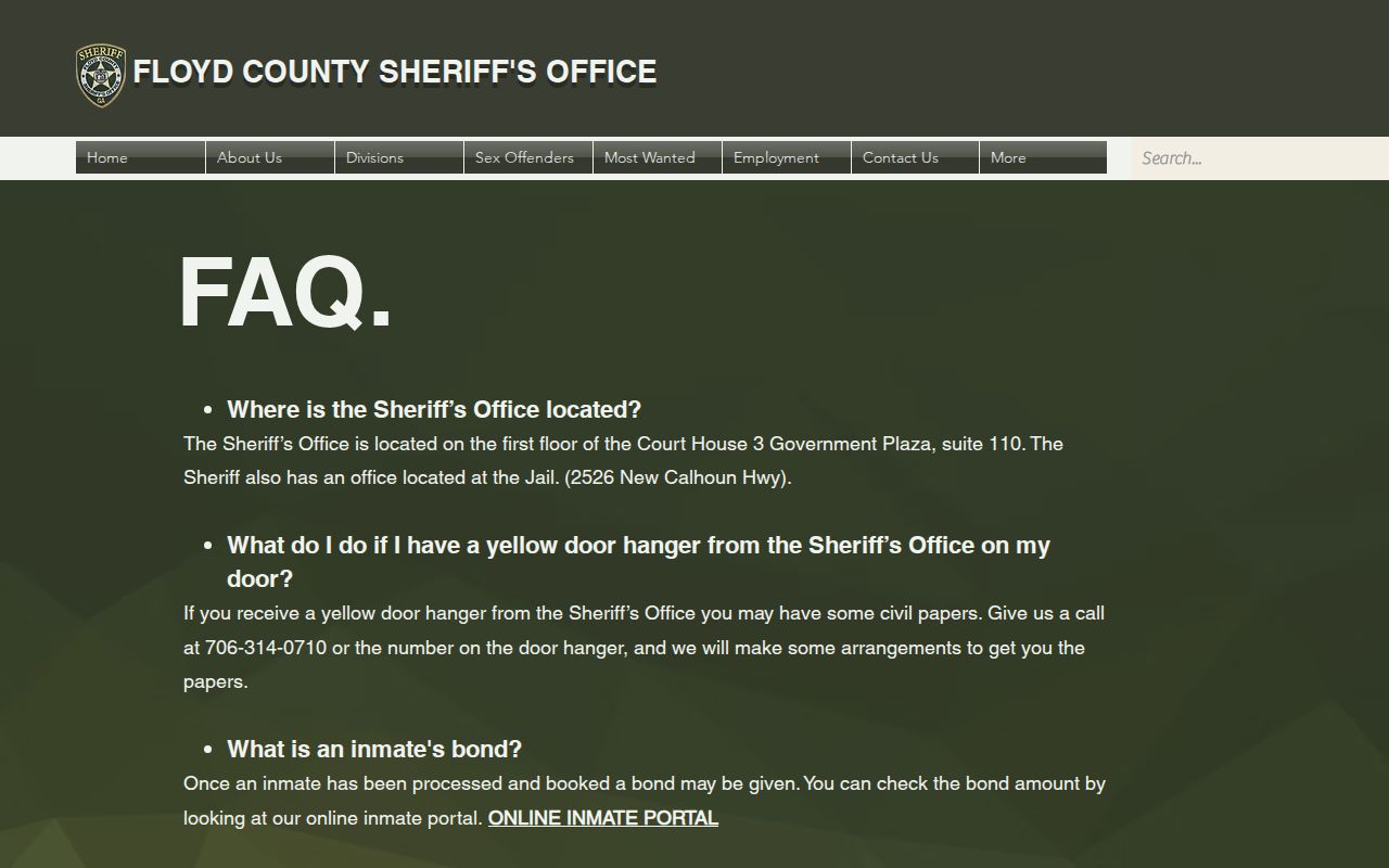 Floyd County Sheriff FAQ with booking and release-date guidance
