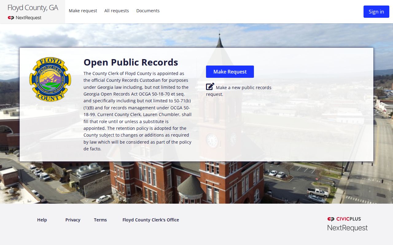 Floyd County open-records portal for a jail release record request