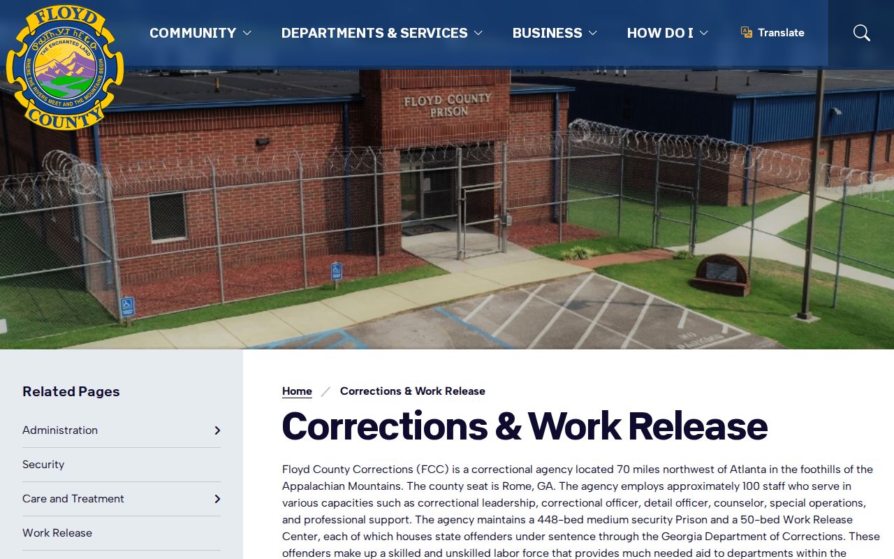 Floyd County Corrections and Work Release official facility page
