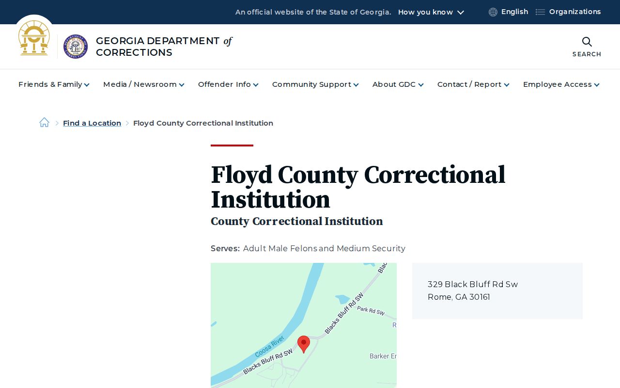 Georgia Department of Corrections profile for Floyd County Correctional Institution