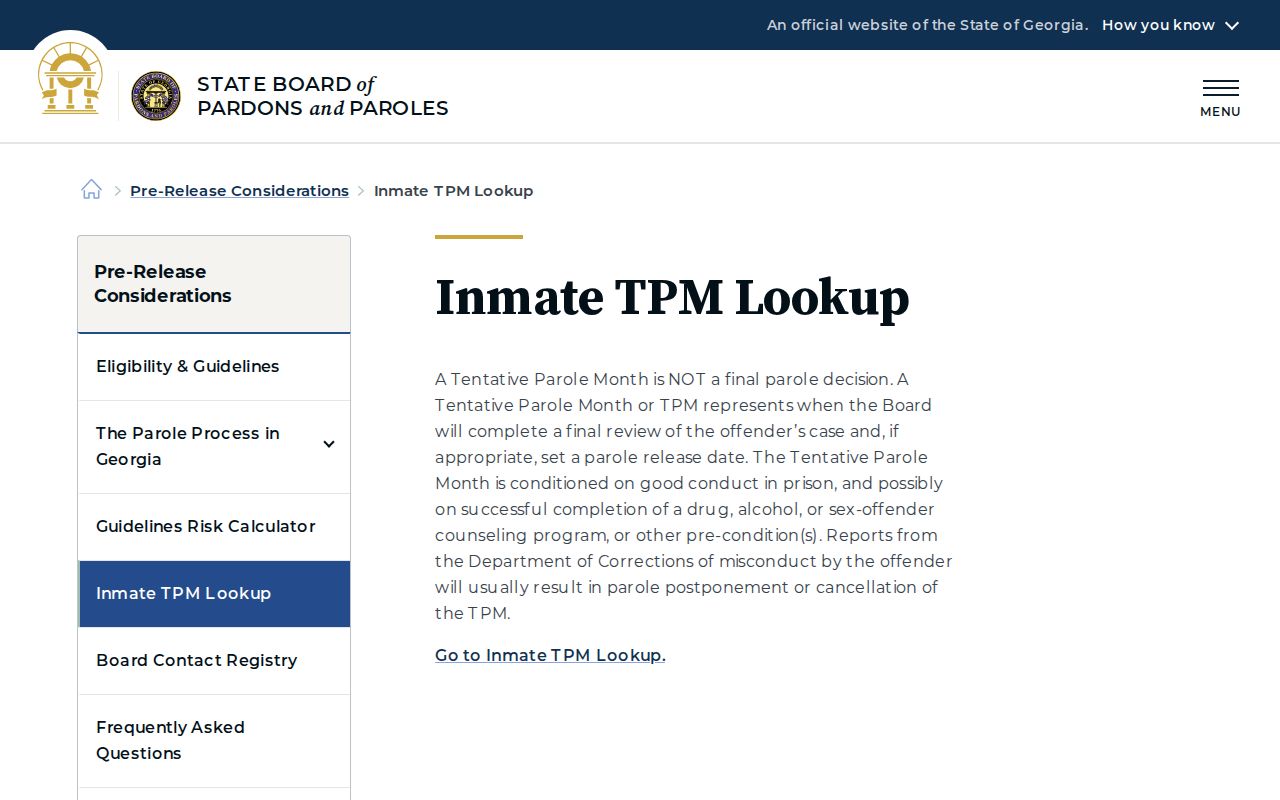 Floyd County inmate projected release date and Georgia TPM explanation