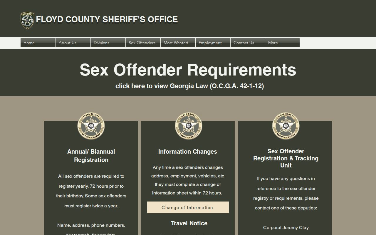 Floyd County released inmate registry photograph requirements